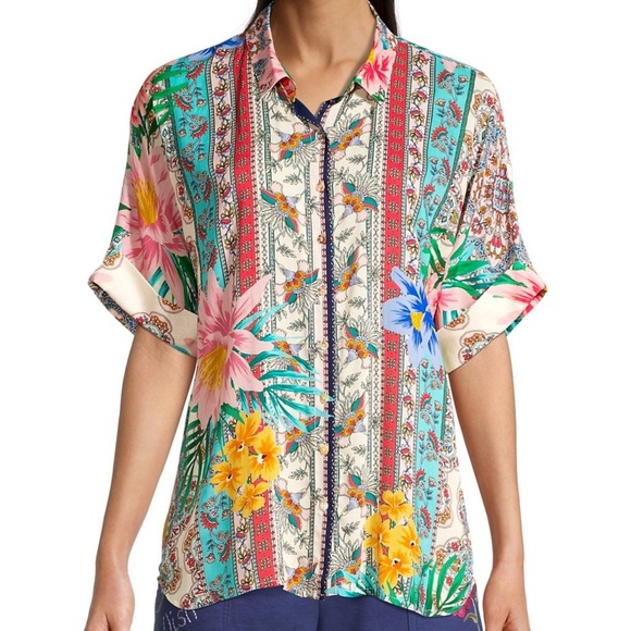 Johnny Was Floral Clover Button Down Boho Top Blouse - Picture 1 of 13